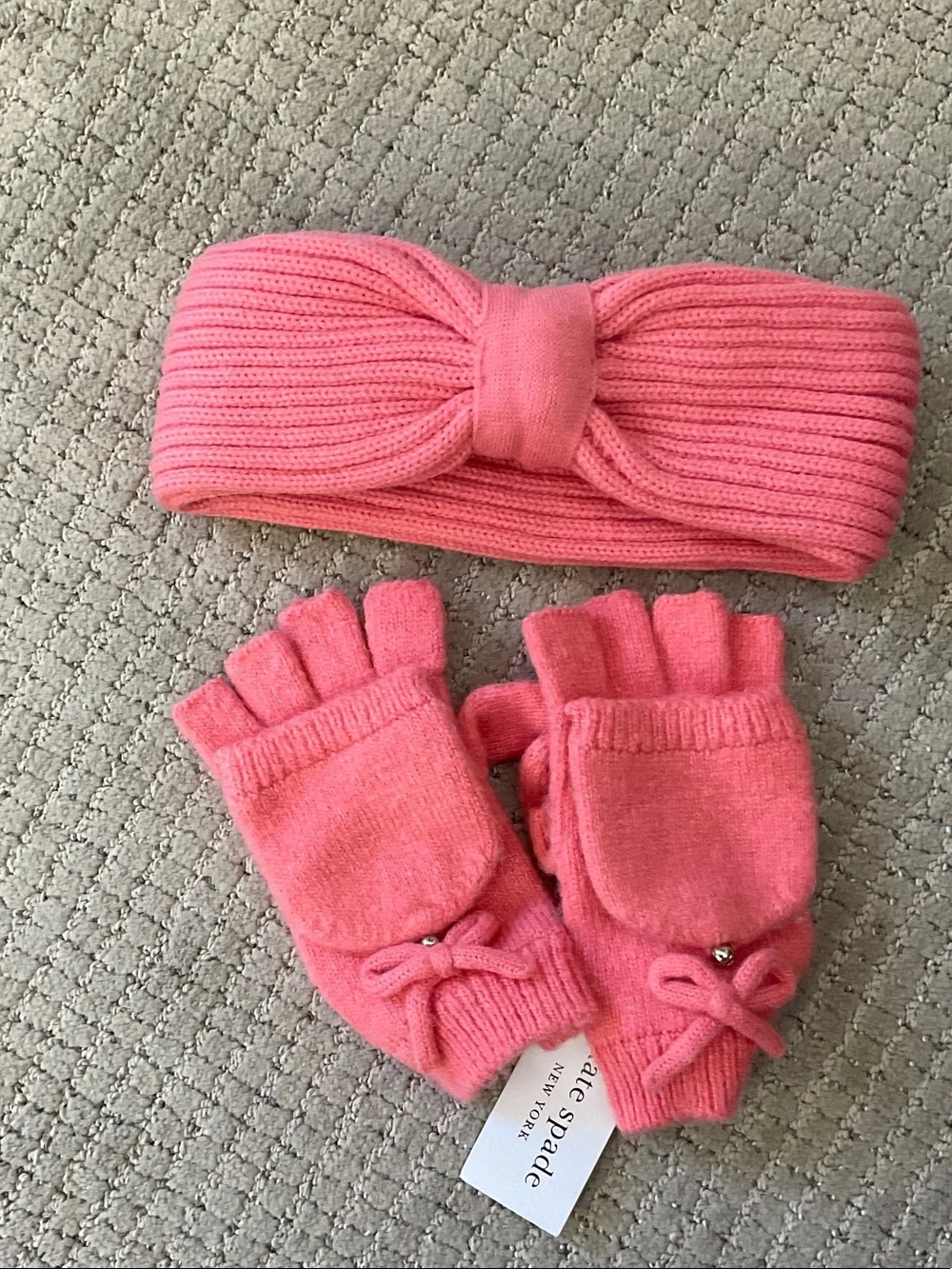 Kate Spade Pop Top Gloves and Headband in Chilled Apricot Modern Preppy Feminine
